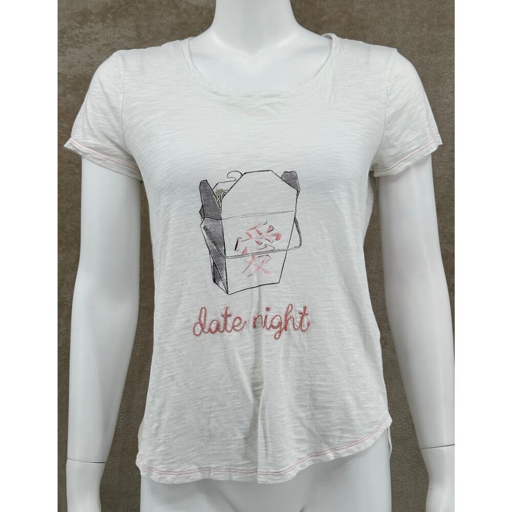 Lauren Conrad Top Womens Small Cream Sheer Graphic Date Night Chinese Takeout